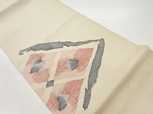 手織り紬すくい織抽象菱模様織出し名古屋帯